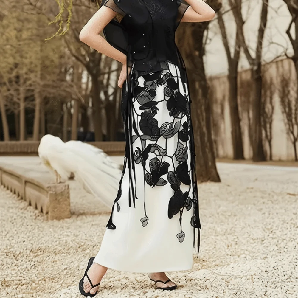 High Waist Lace Midi Skirt Irregular Side Slit Embroidered Flower Lace Drawstring Skirt Y2K Streetwear See Through 13 Sd94b235806ed46ab8ee5601349ec56b5W