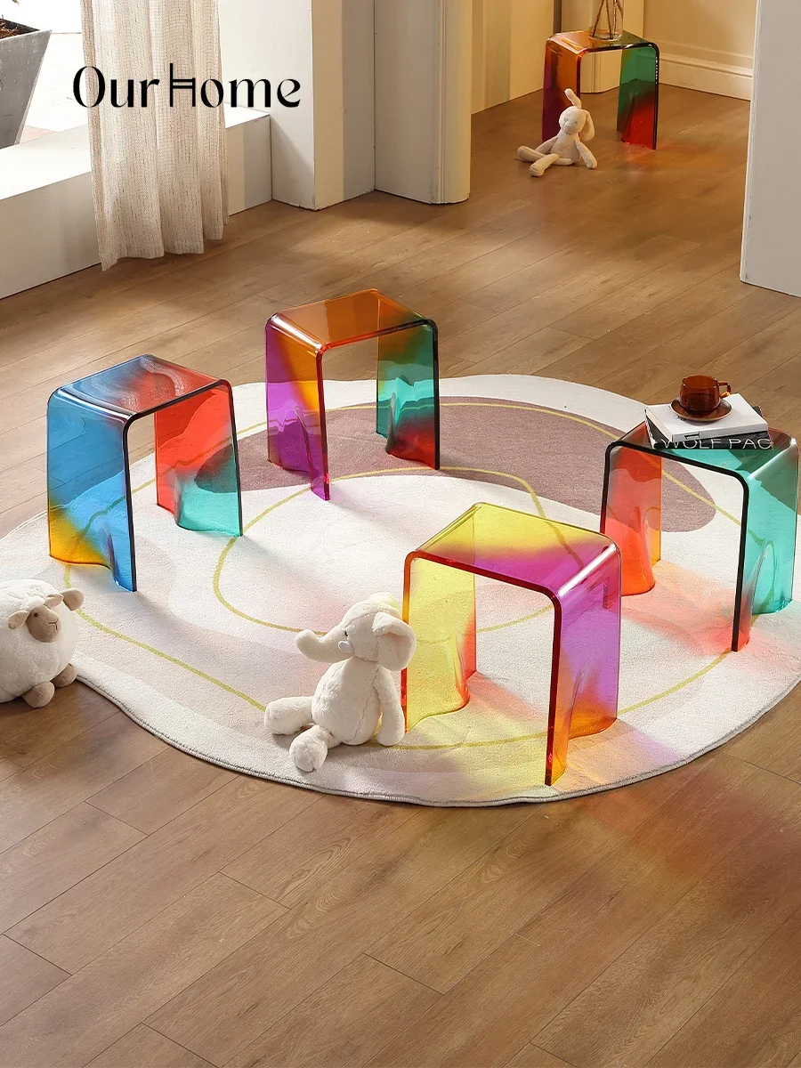 Acrylic rainbow stool colorful shoe changing chair leisure stool transparent bathroom Internet celebrity ins dressing stool view 4