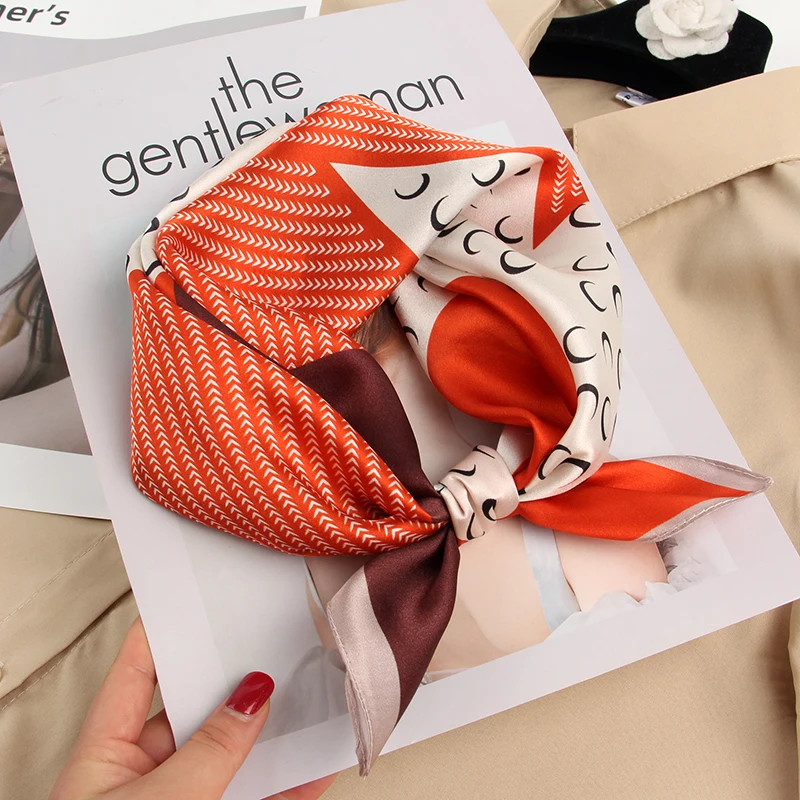 

100% Pure Silk Scarf Women Neck Hair Band Foulard Square Small Headband 2022 Fashion Print Neckerchief Scarves Bandana 53*53cm