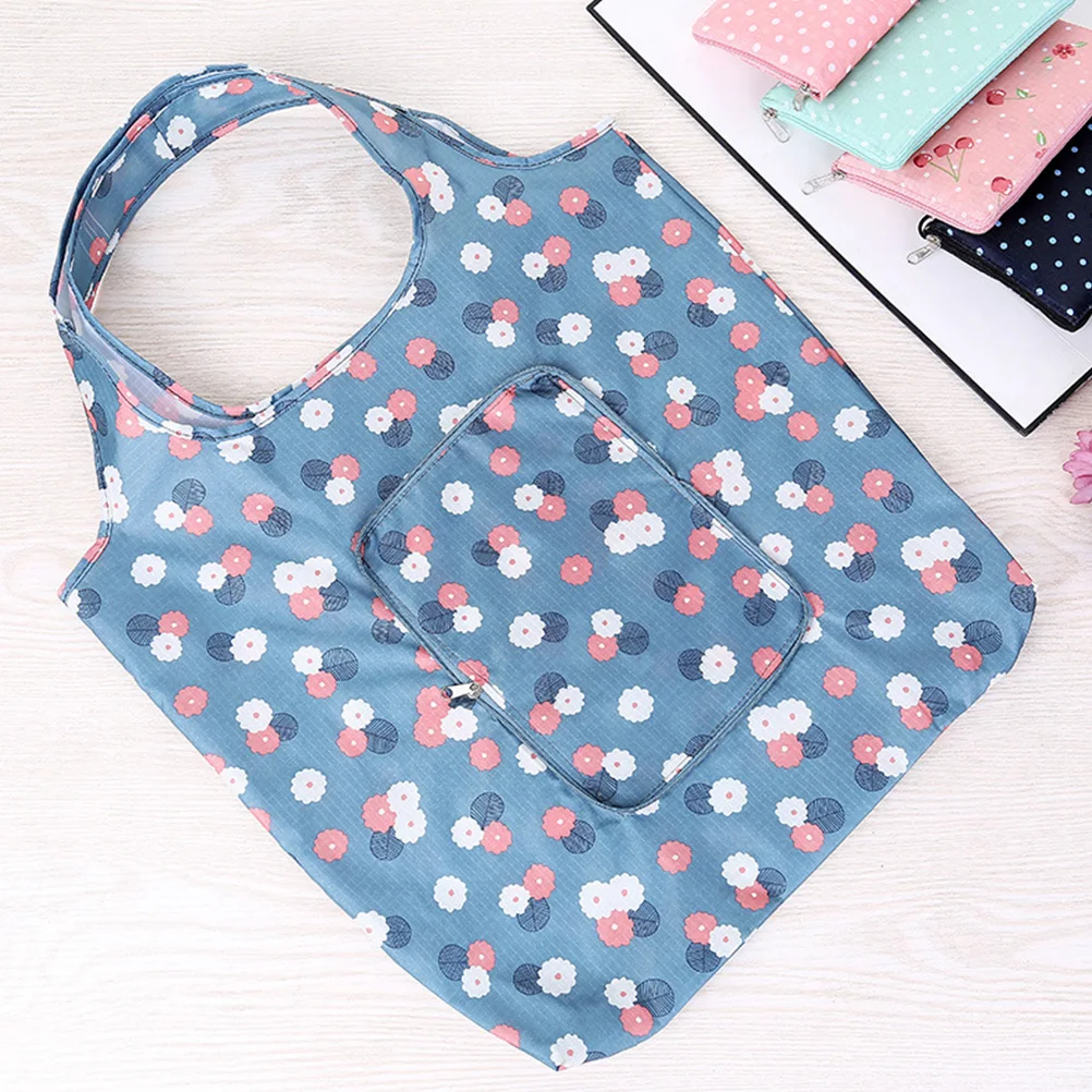 

Waterproof Shopping Bag Fold Up Tote Reusable Grocery Pouch Large Capacity Polyester H held Storage Travel Bag Grocery
