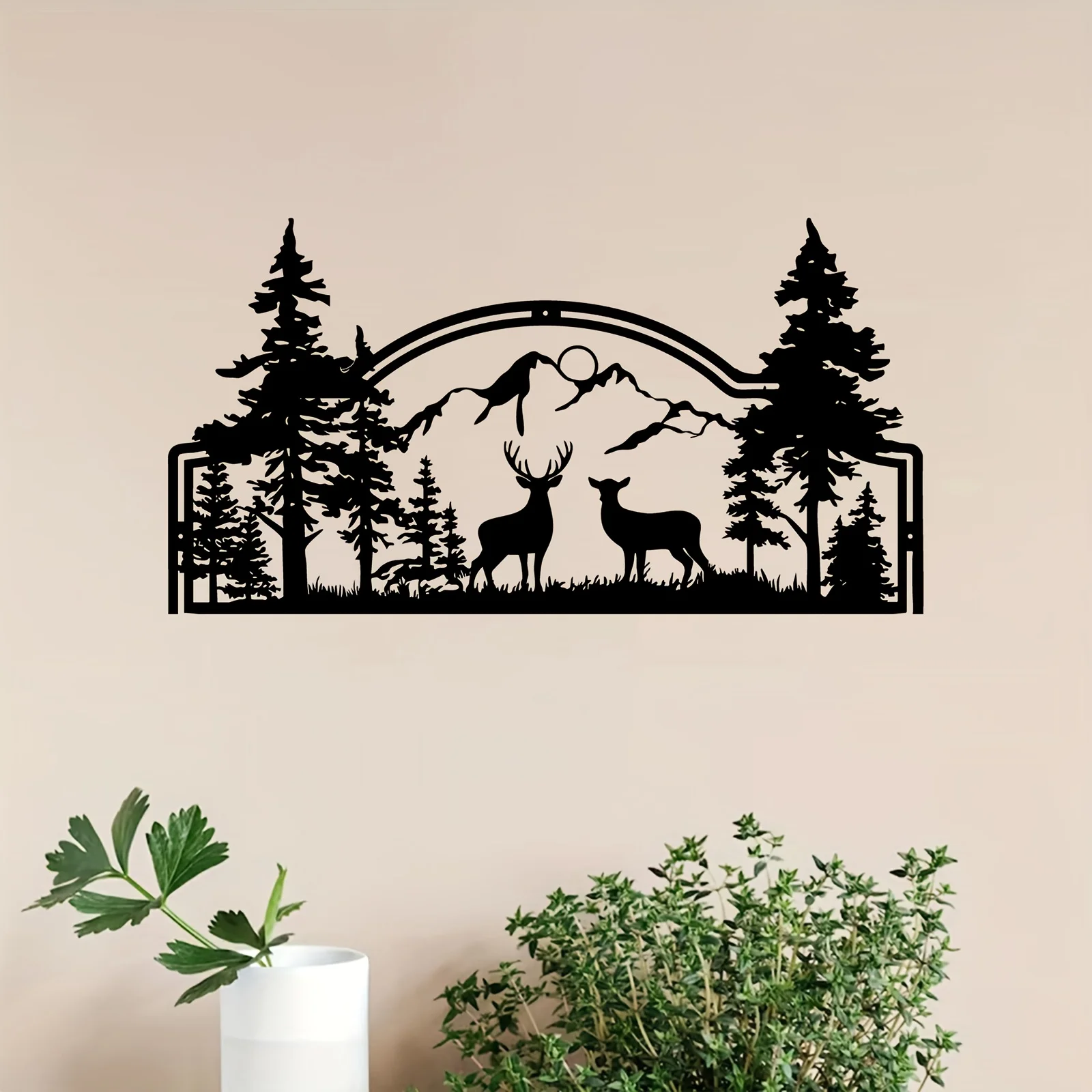 Deer mountain metal wall decor, wildlife silhouette iron wall art, forest nature wall sculpture, rustic cabin wall hanging