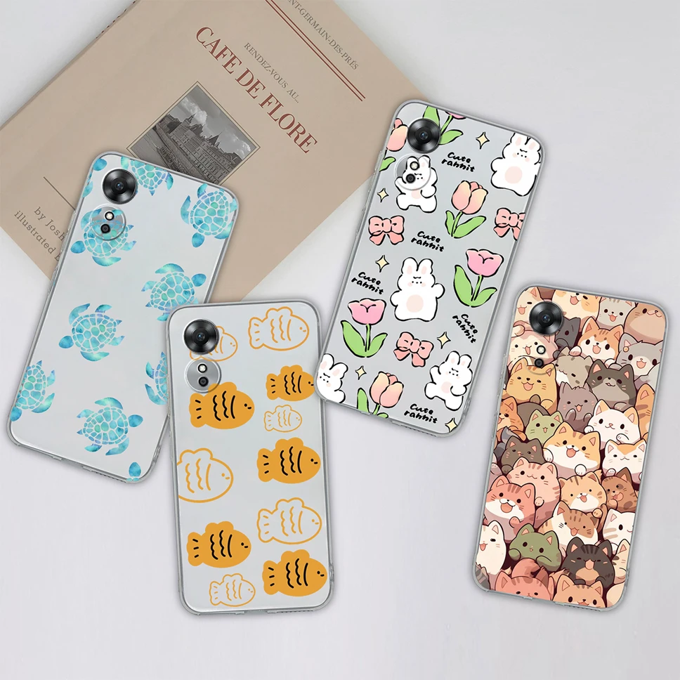 Phone Case For OPPO A17 A17K Cute Healing Pattern Clear Soft TPU Silicone Shockproof Back Cover Shell For OPPO A 17 Fundas Coque