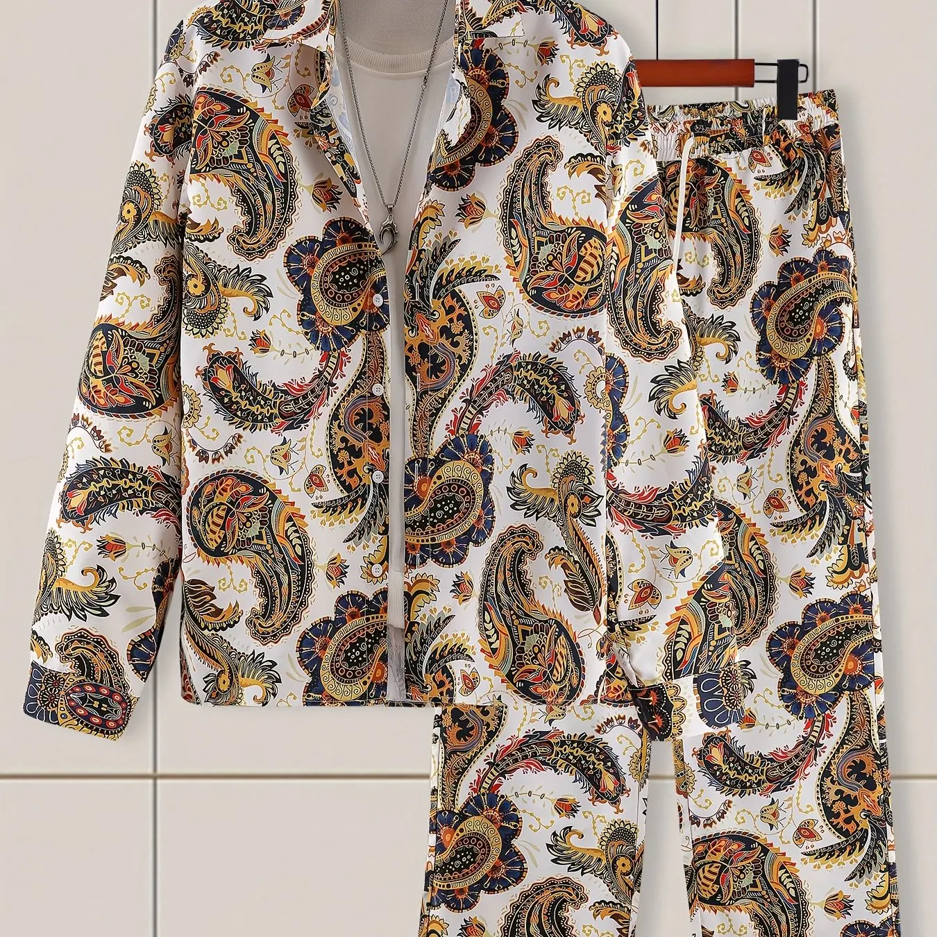 

Fashion Summer Men Casual Sportswear 3D Print Retro eEthnic Pattern Men Women Lapel Long Sleeve Shirt Long Pants 2 Piece Sets