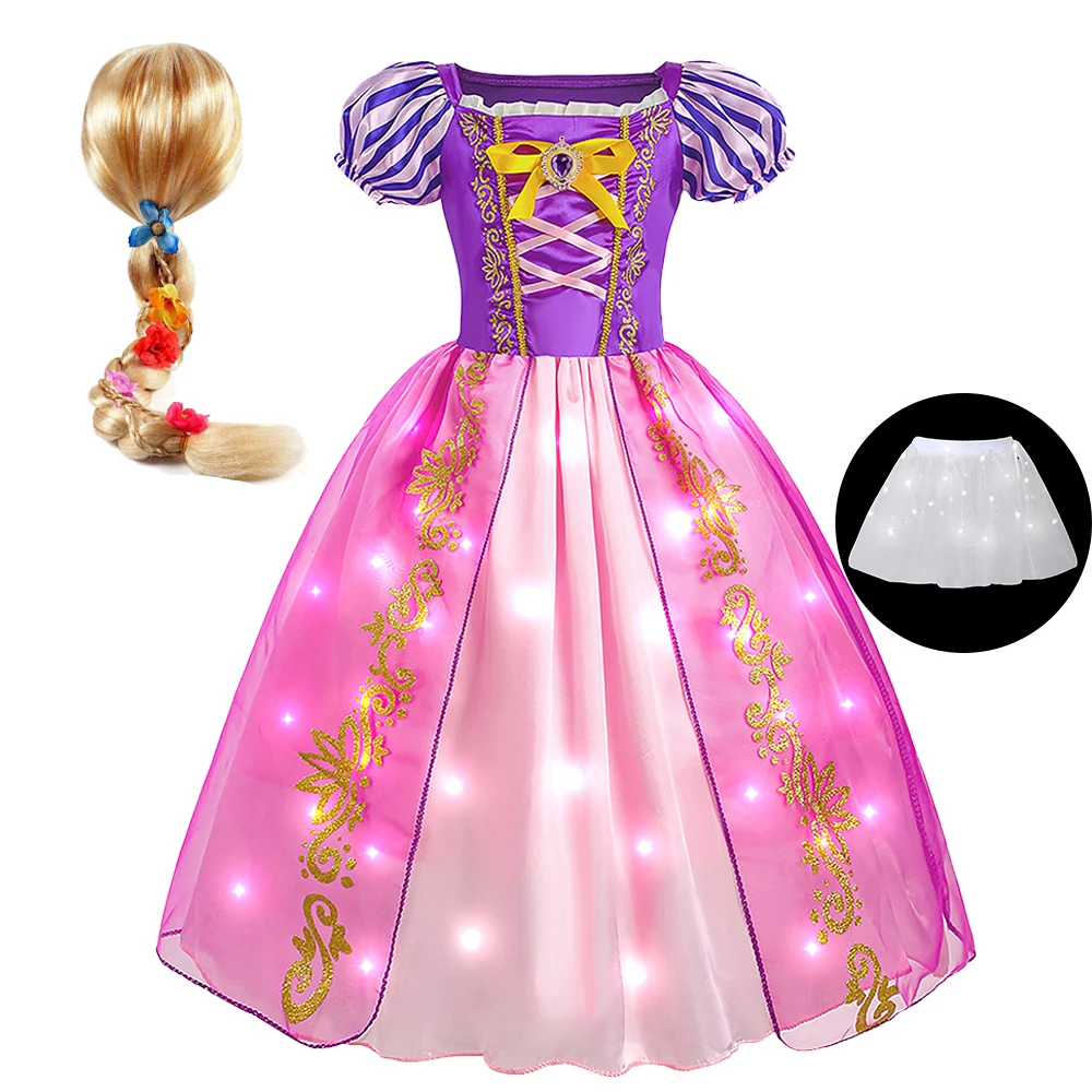 فستان رابونزال للفتيات مزود بإضاءة LED فستان أطفال فساتين الأميرة رابونزال أزياء تنكرية ملابس أطفال كرنفال #3