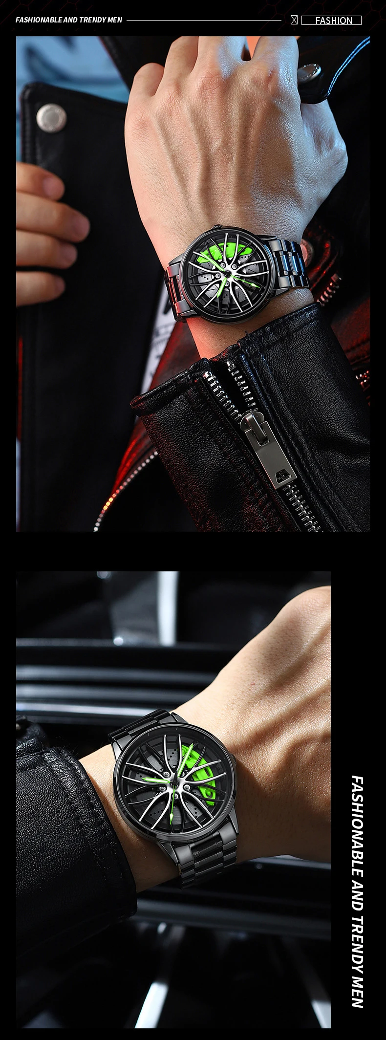 2024New Car Watch Rotating Dial Quartz Movement Stainless Steel VA AV VOOM Top Brand Sports Style Black Wrist Watch Reloj Hombre