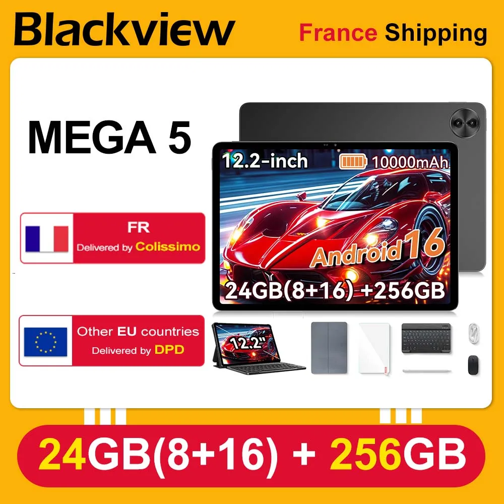 Tablet Blackview Mega 5, 24 GB (8+16) pamięci RAM, 256 GB pamięci ROM, 12,2-calowy ekran 2,4K Ultra‑Clear IPS o częstotliwości odświeżania 120 Hz, technologia Tüv Süd Low Blue Light, system operacyjny