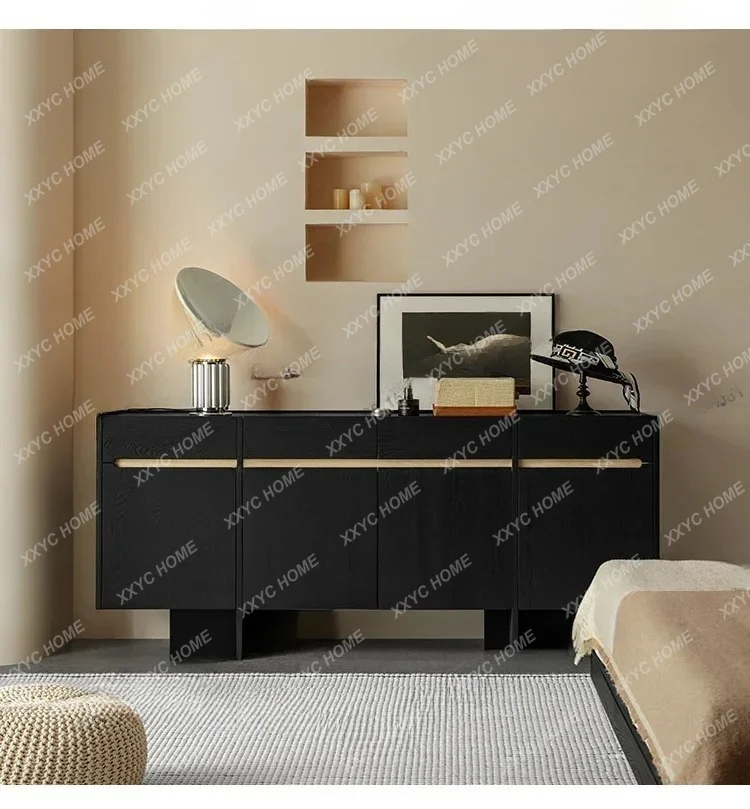 Side cabinet solid wood black household living room bedroom ash wood storage side cabinet