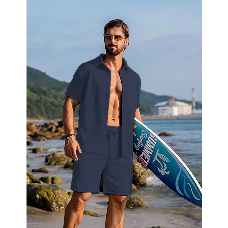 New Knitted Sweater Summer Casual Textured Beach Short-sleeved Shorts Suit