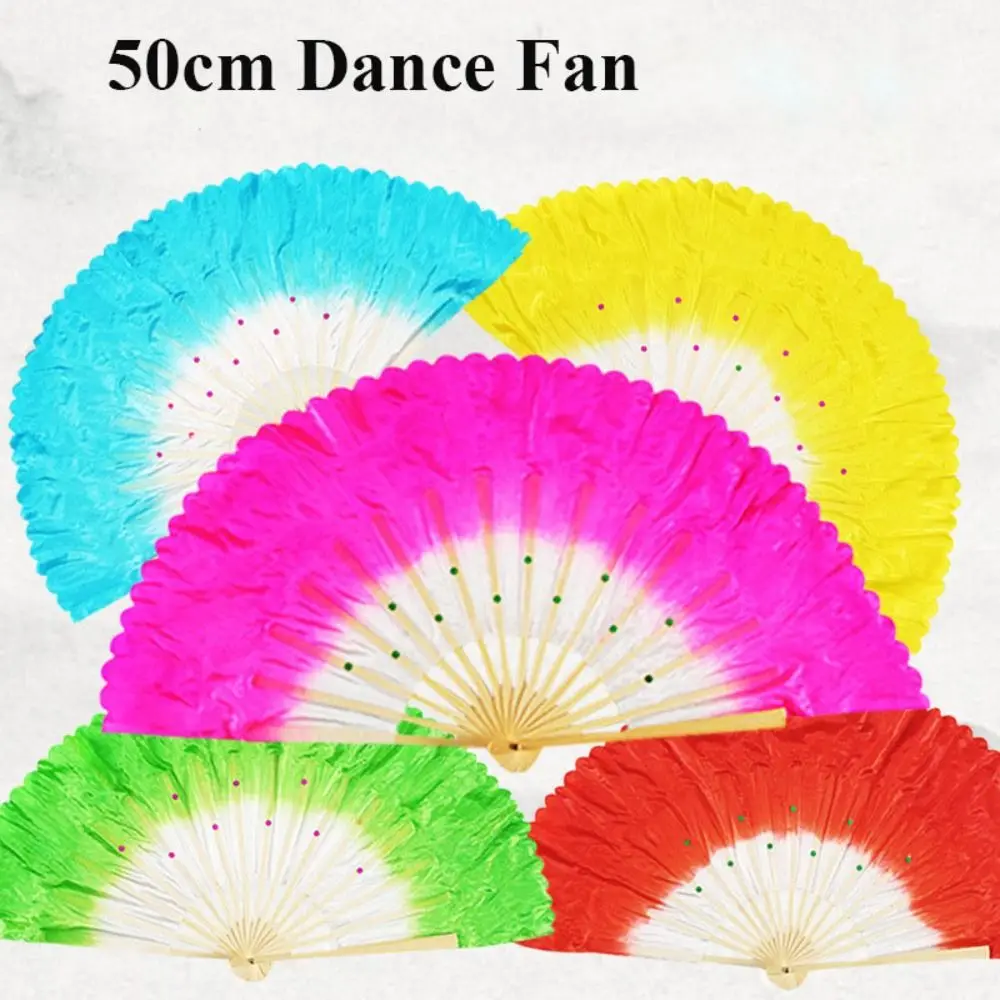 Hot Sell Long Imitation Belly Dancing Fan 26cm Long Silk Fans Peacock Silk Fans Dance Bamboo Fans