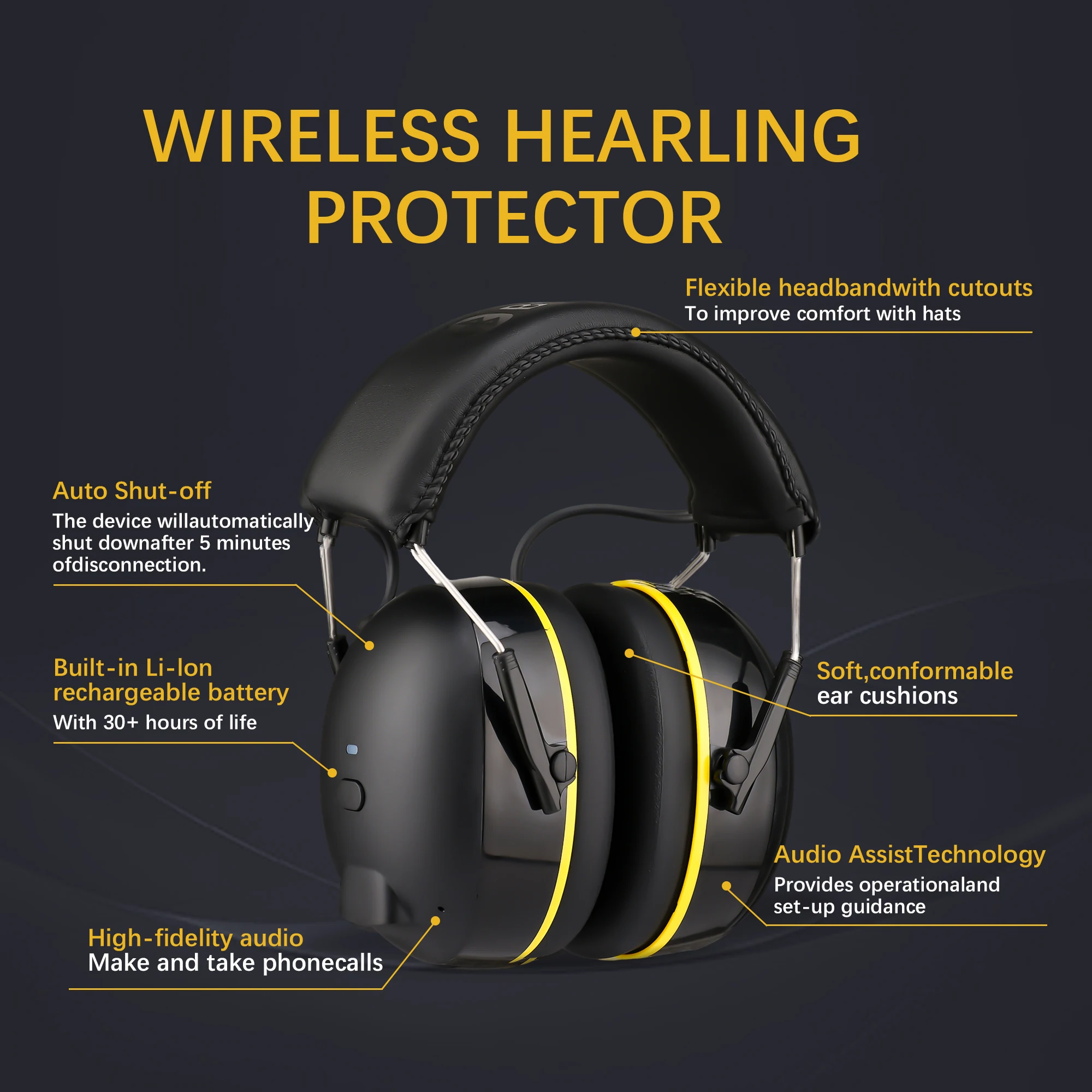 Shooting Earmuff Connect Hearing Protector with Bluetooth Technology 28dB NRR Ear protection for Mowing Construction Work Shops
