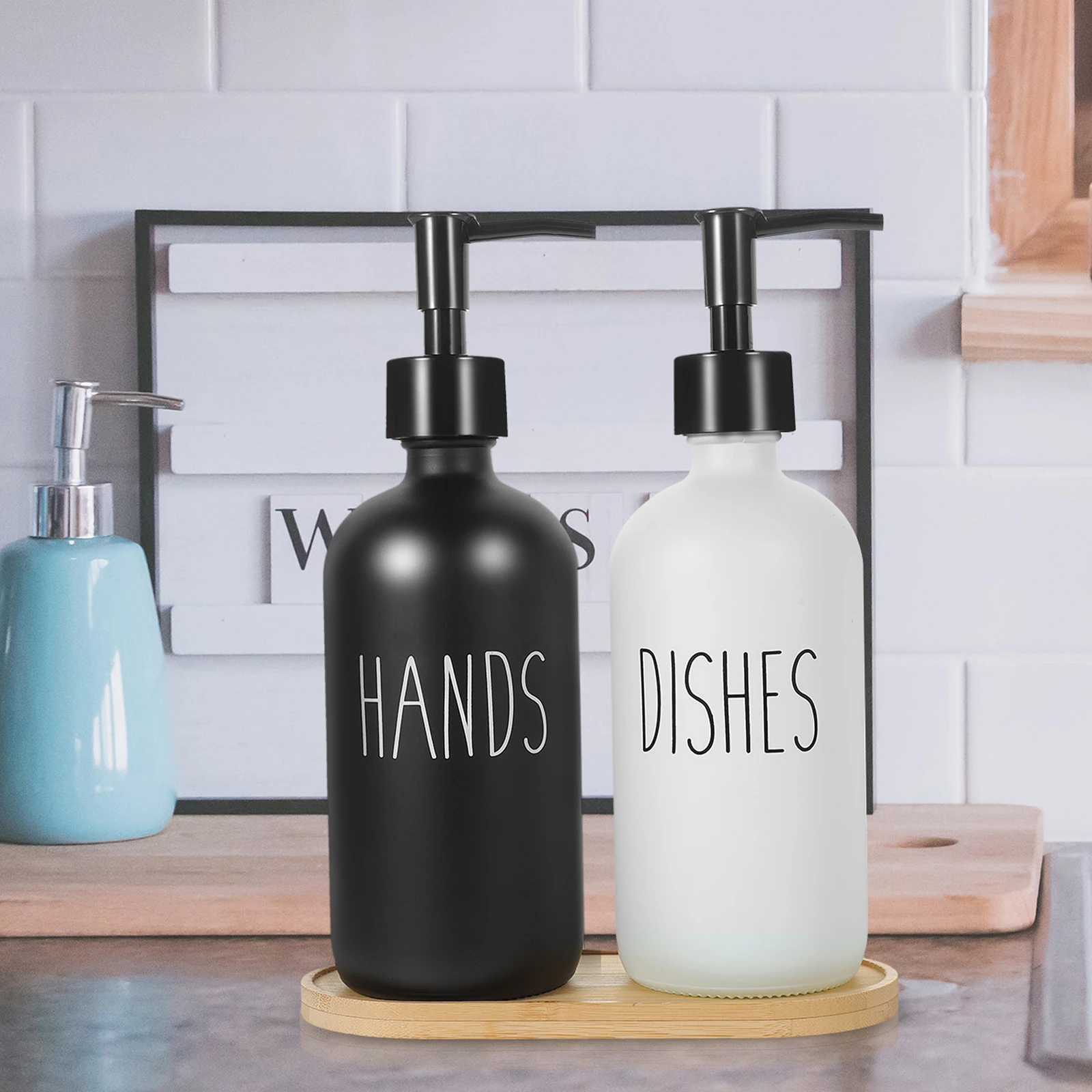 

500ml Lotion Dispenser Set Tray Reusable Bathroom Soap Lotion Dispenser Pump Bottle H Dish Refillable Shower