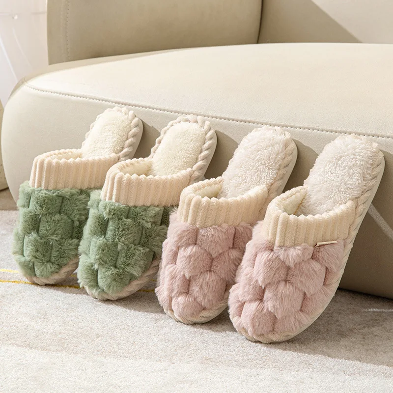 

Winter 2025 New Cotton Slippers for Women Suitable for Spring Autumn Living Indoor Anti Slip Home Warm Home Plush Couple Male
