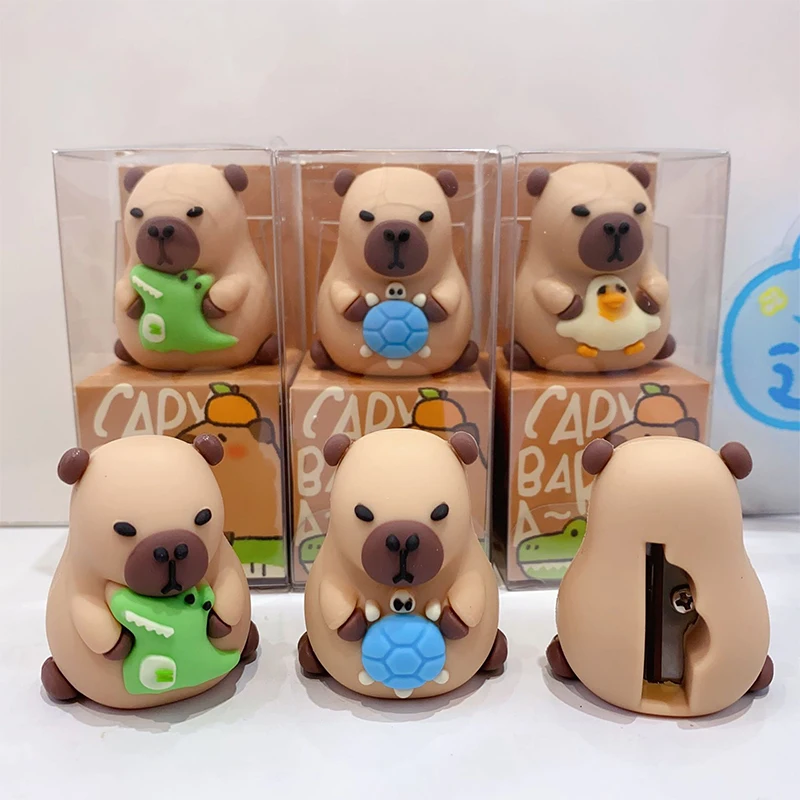 New Creative Capybara 3D Cartoon Shape Pencil Sharpener Cute Cartoon Kid Silicone School Stationery Children's Day Gift