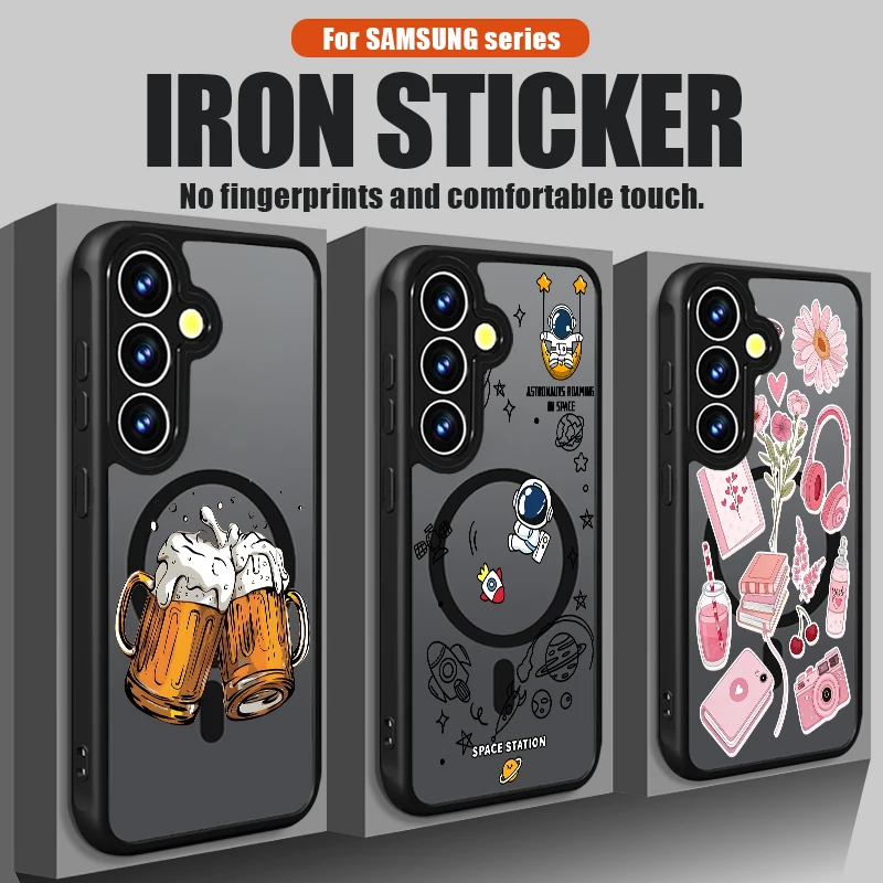 Astronaut Beer Print Magnetic Phone Case For Samsung Galaxy S26 S25 S24 Ultra S23 S22 Plus S25 S24 S23 FE TPU Acrylic Back Cover