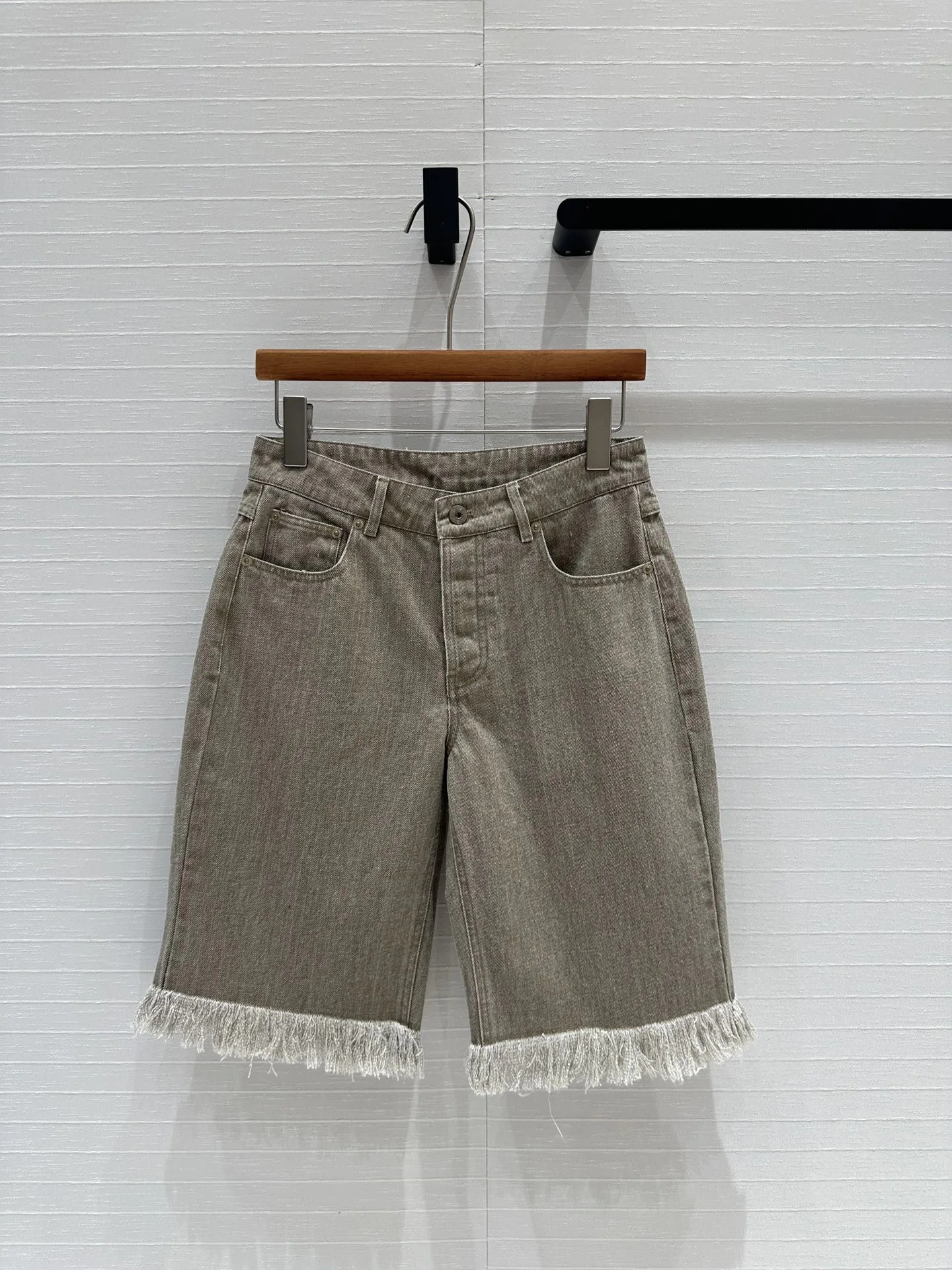 

High end new heavy industry tassel craftsmanship high waisted pure cotton denim fabric straight leg pants