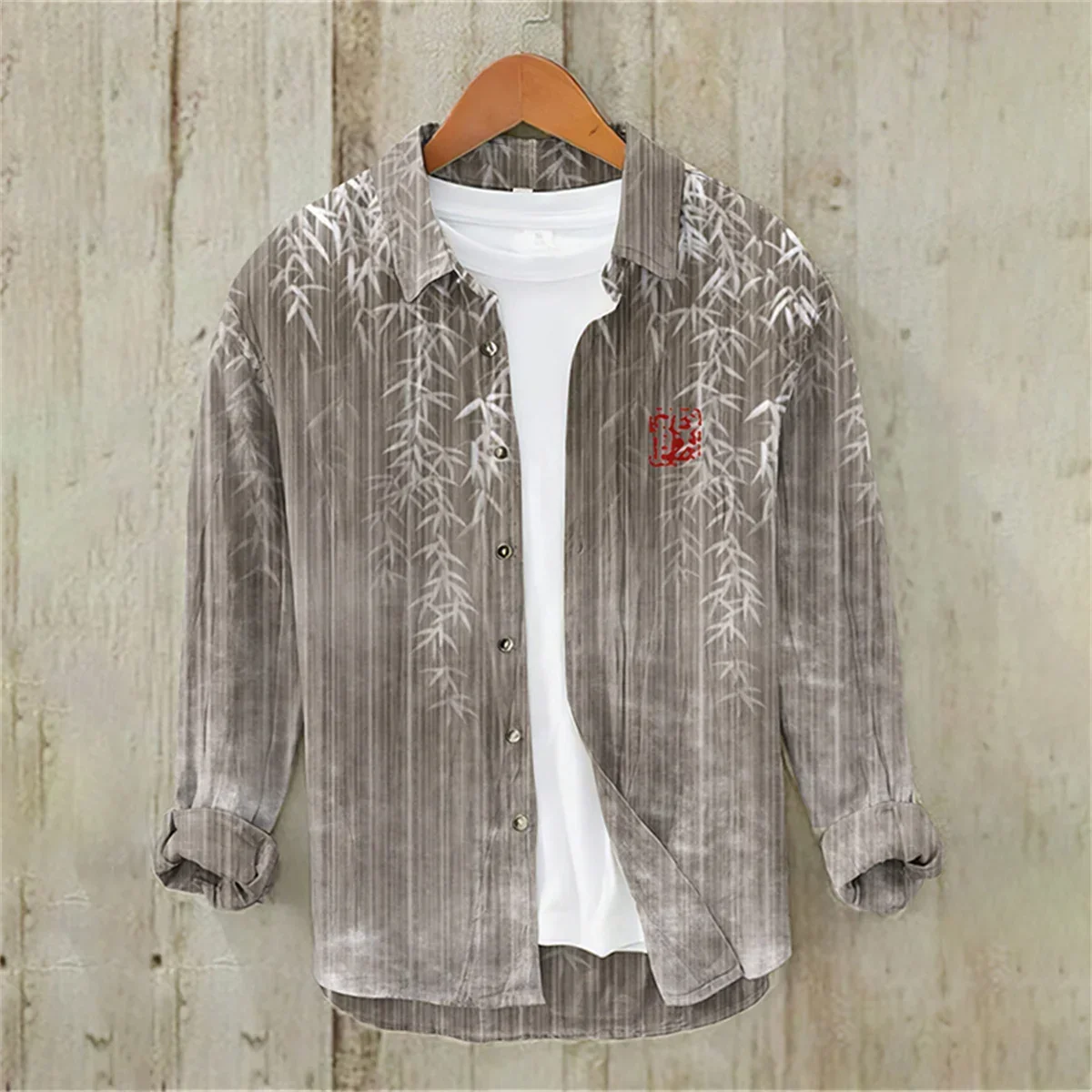 Kanagawa Vintage Linen Blended Cardigan kemeja pria baru 3D dicetak Polo kerah lengan panjang Hawaii kemeja