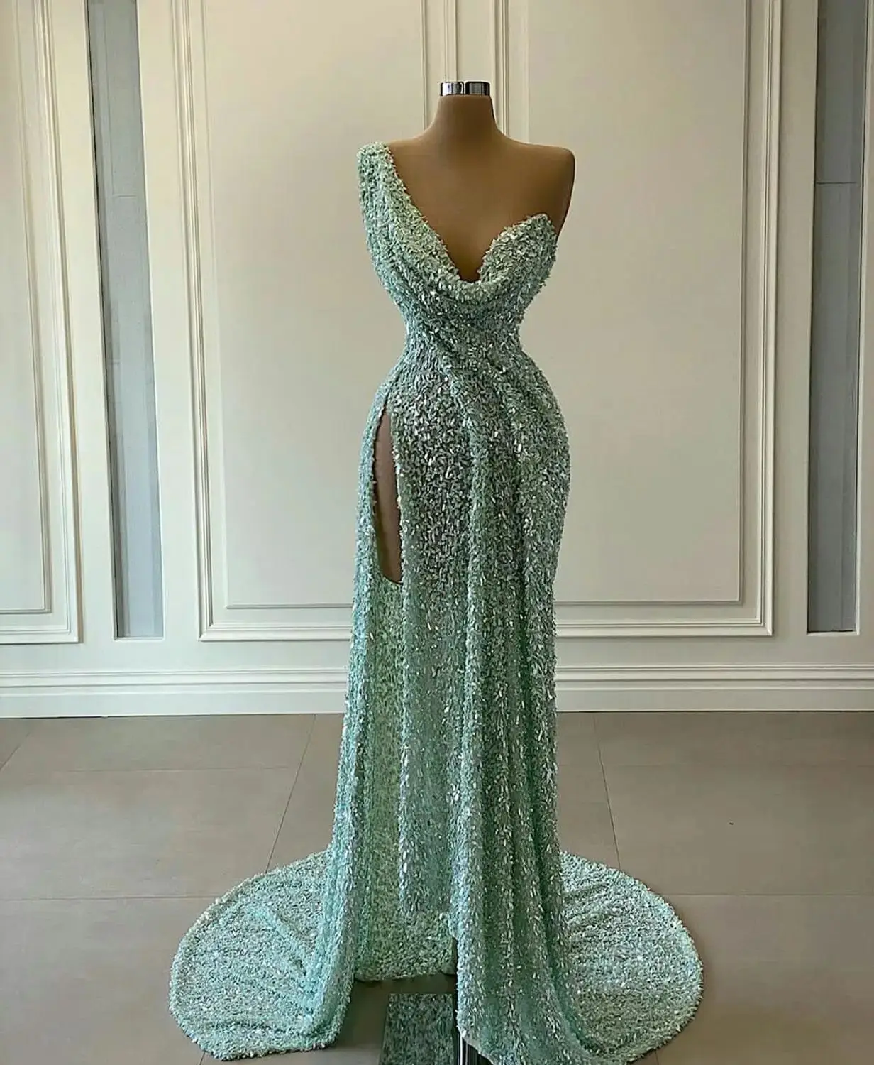 فساتين لحضور الحفلات الموسيقية الرائعة بالترتر الأفريقي بكتف واحد مطرز بالخرز فستان سهرة مخصص رداء رسمي فساتين de mariée #3