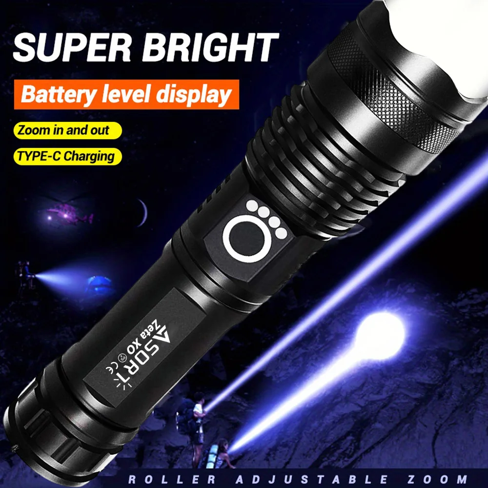 Most Powerful Flashlights High Power XHP70 LED Super Bright Torch USB Rechargeable Zoomable Lantern for Camping Hunting  26650