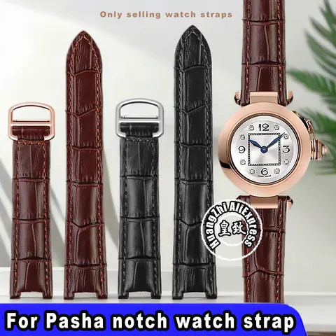Pulseira de relógio de couro de vaca para cartier pasha especial notch pulseira de relógio masculino feminino 20x12mm 18x10mm pulseira biela