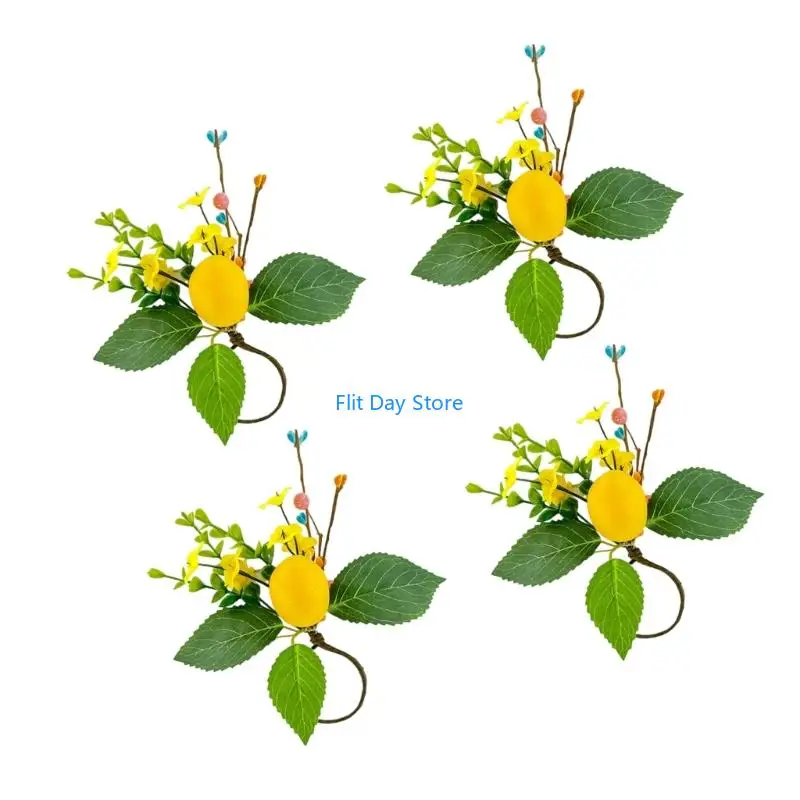 F92C Spring Celebration Decorative Napkin Rings Feature Silk Materials And Simulated Green Grass For Seasonal Accent