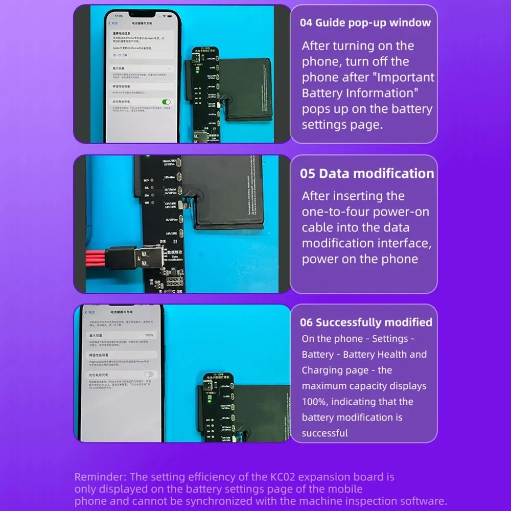 Scheda di espansione della batteria I2C KC02 non è necessario un cavo esterno per iPhone 11-15PM modificato automaticamente 100% strumenti di efficienza della batteria
