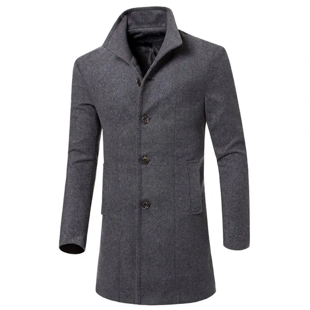 

Winter Wool Jacket Men Mid-Length Overcoat Single-breasted Long Trench Coat Men Cardigan Jacket abrigo hombre