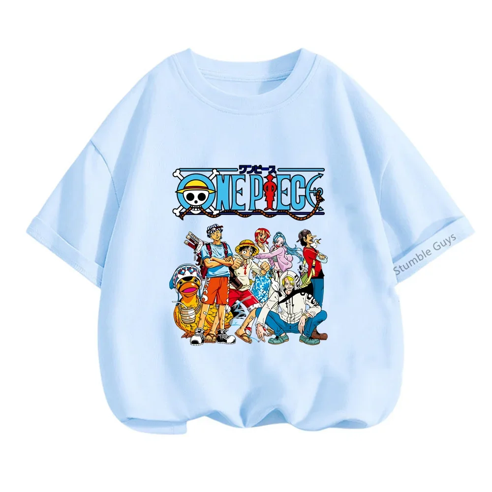 2024 Boys Clothes Girls Luffy Tshirt Japan Anime One Pieces T-shirt Kids Children Clothing Baby Short Sleeve Tee Tops 12Ys