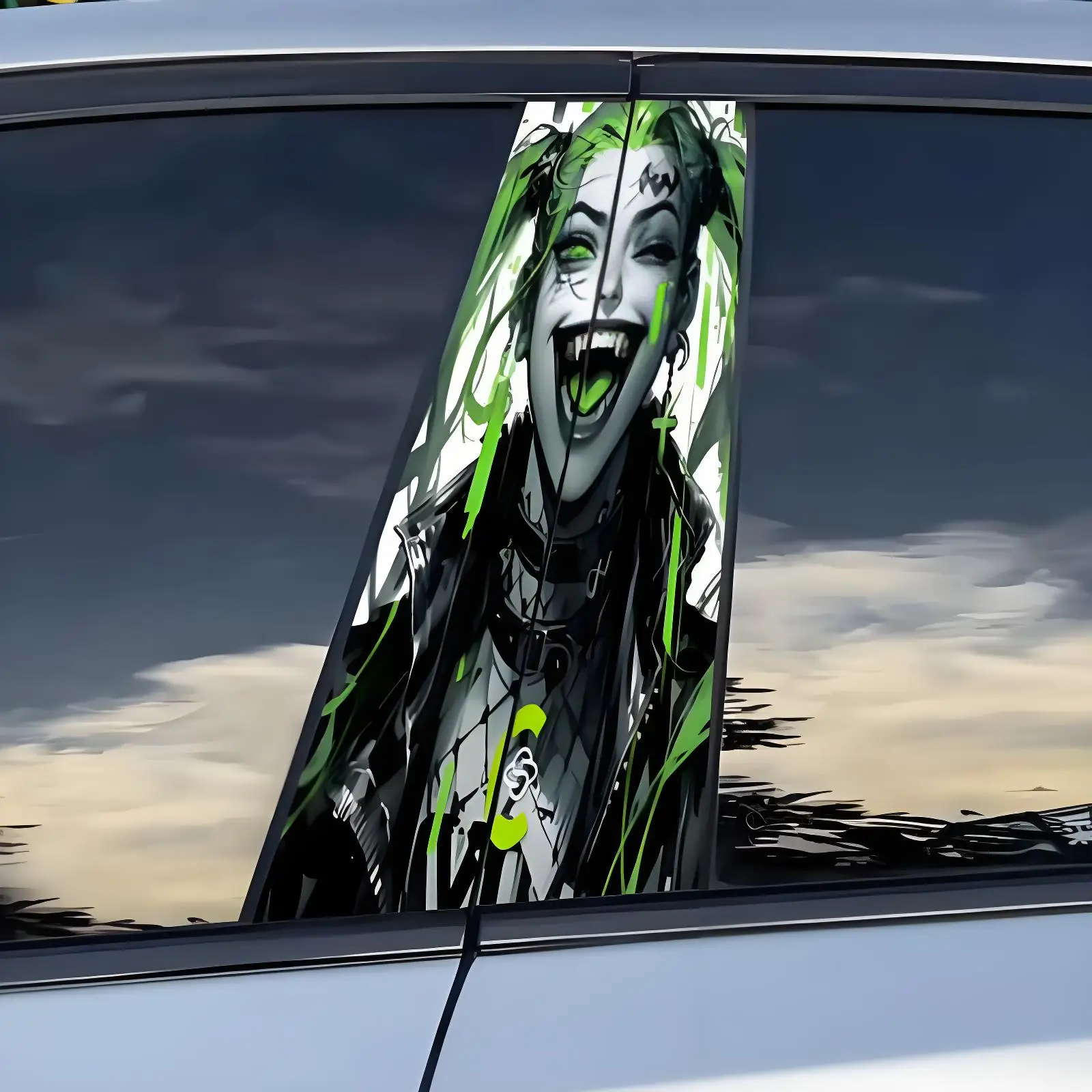 

1 Pair Green Dreamy Anime Girl Vinyl Car Sticker Self Adhesive Cartoon Pattern Detachable No Residue Changes Car Appearance