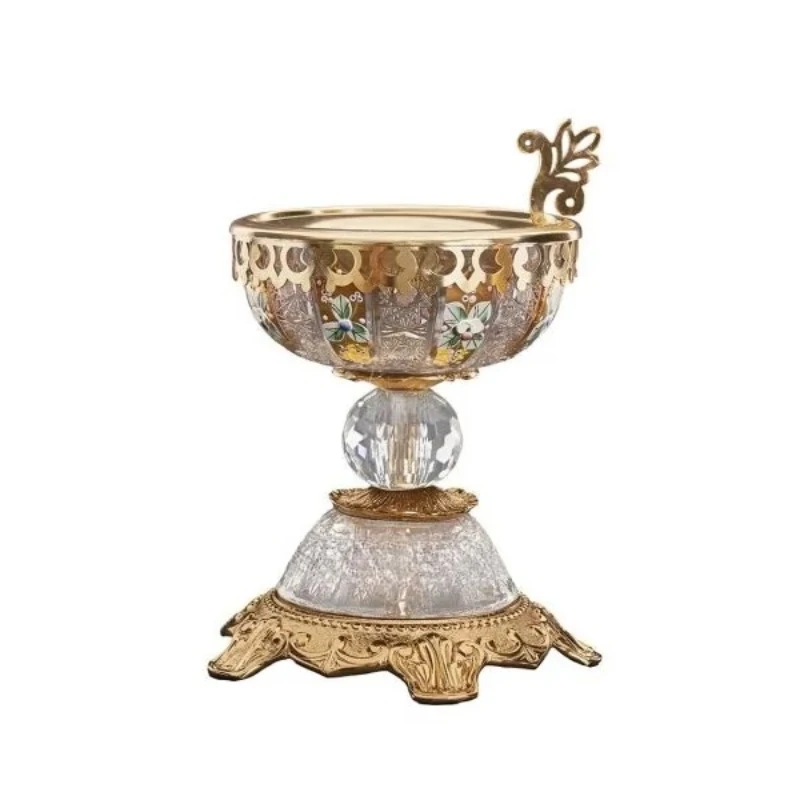 

Antique brass incense burner with crystal base and floral hand-painted details for elegant luxury home decor
