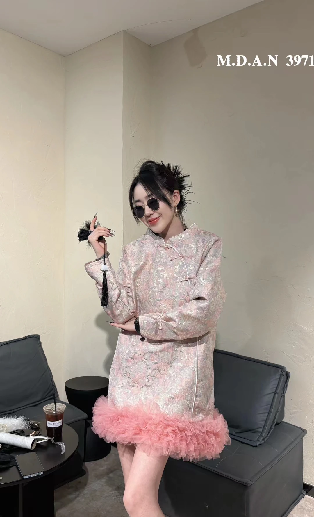 تحسين النمط الصيني تشيباو للنساء الربيع والخريف الساتان الجاكار النمط الوطني زر الحرفية الثقيلة فستان فضفاض أنيق #4