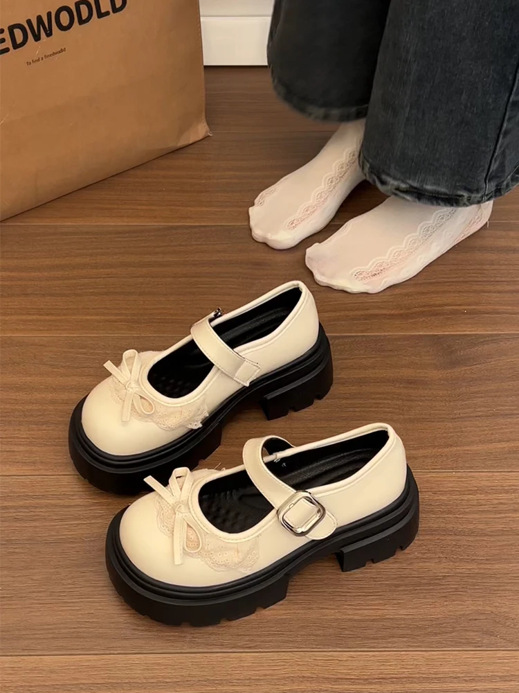 

Модные туфли Мэри Джейн на толстом каблуке с узлом и ремешком на пряжке, весна 2026, универсальные, на плоской подошве