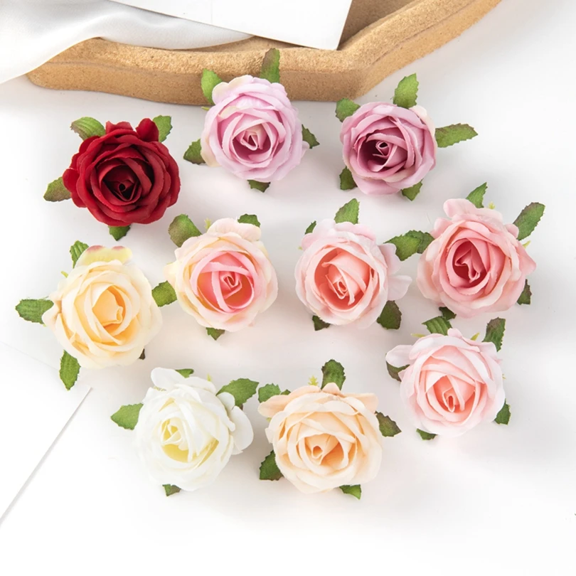 10Pcs Artificial Silk Rose Head for Home Garden Arch Christmas Decoration Diy Candy Box Wedding Bride Holding Flower Accessories