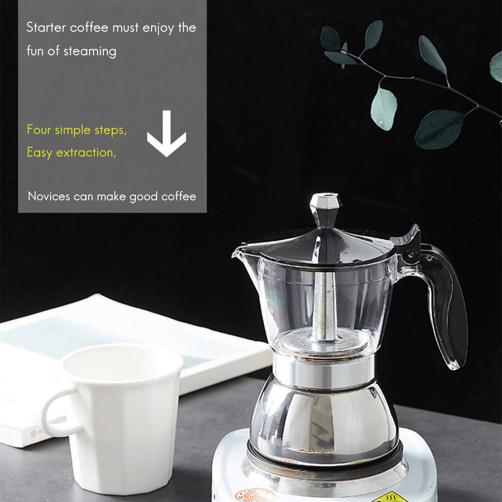 HLZS-Moka Pot, 4 Cup Stovetop Espresso Maker -Cuban Coffee Percolator Machine Premium Moka Italian Espresso Coffee Maker
