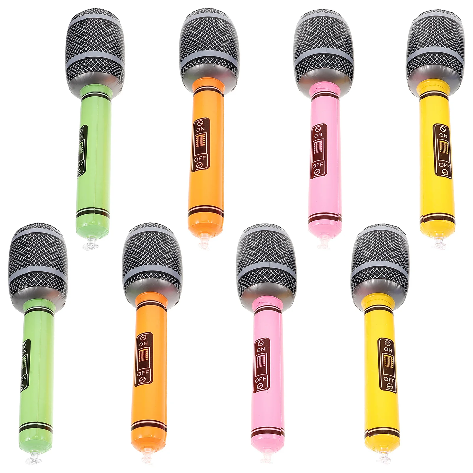 8Pcs Colorful Fake Microphone Set Inflatable Music Props for Parties Realistic Look Interactive Play Fun Event Accessory