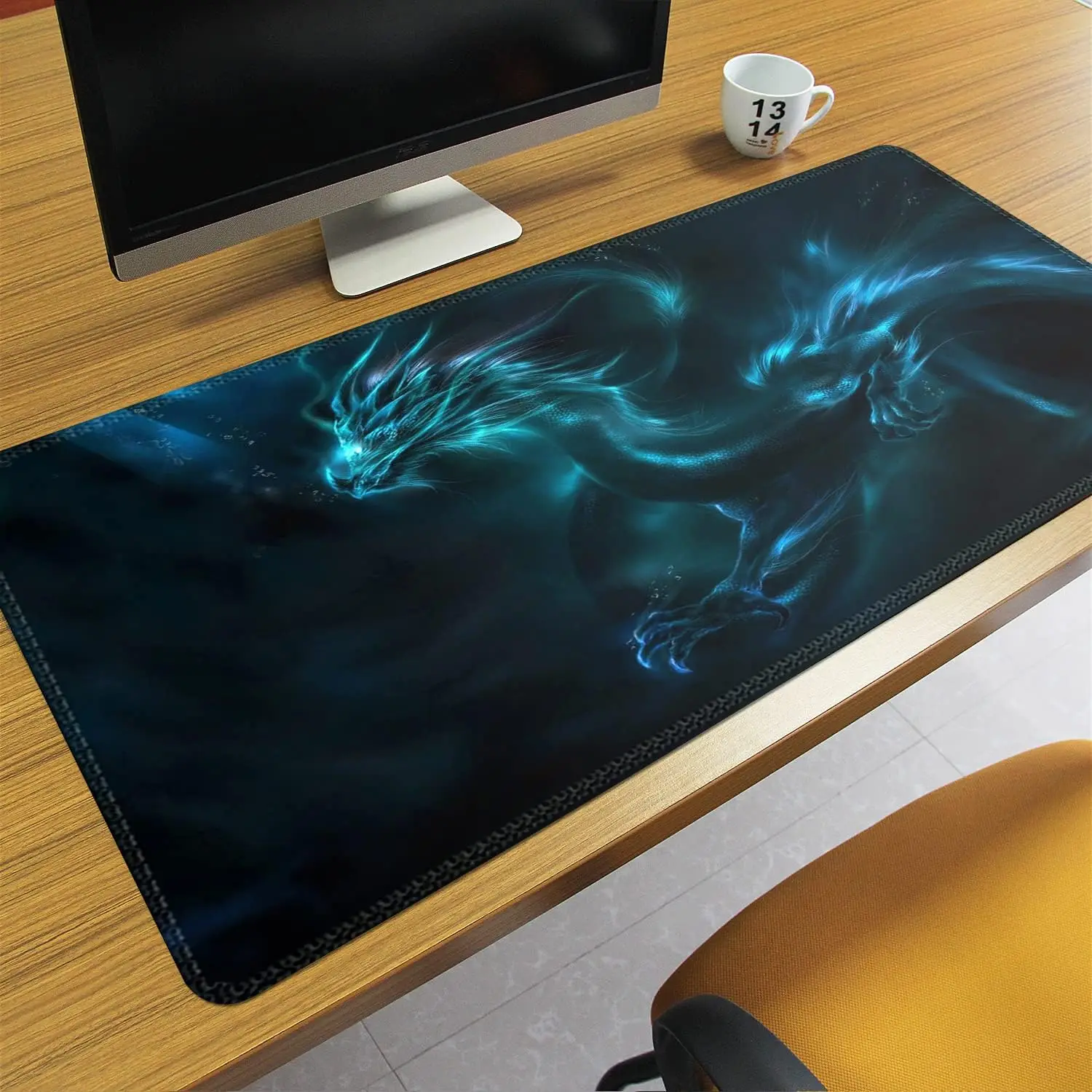 

Mysterious Blue Dragon large Mouse Pad Gaming mats Non-Slip Desk Mat mouse carpet with Stitched Edge HD printing Office mat