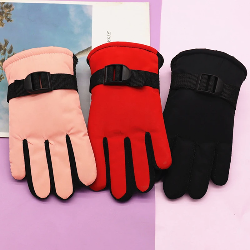 1 Pair Children Winter Snow Warm Gloves Boy Girls Ski Snowboard Windproof Waterproof Thicken Keep Warm Gloves Fleece Ski Gloves