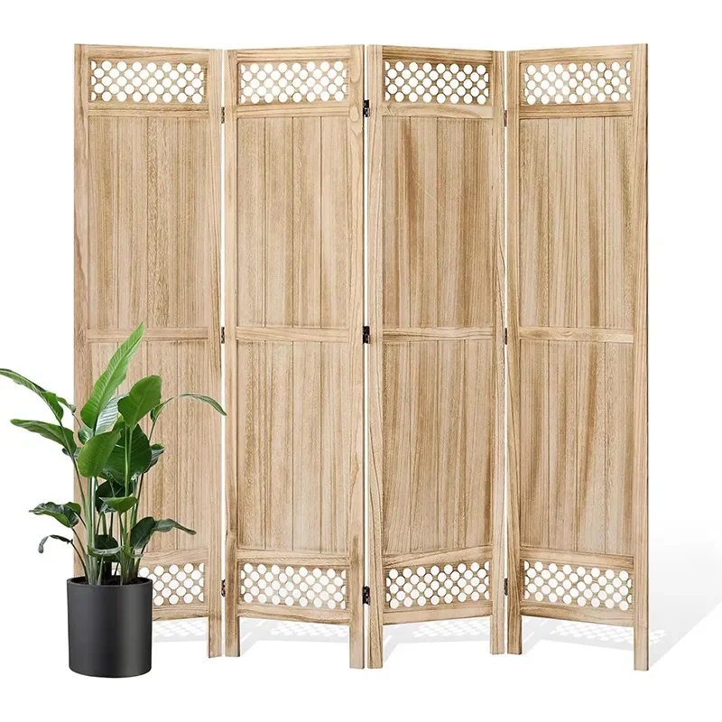 Portable Wooden Folding Screen Divider Movable Room Partition for Office Hotel Lobby Entrance Decor