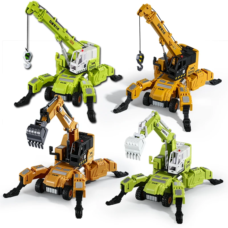 1:40 4 รูปแบบสี่ขารถบรรทุกเปลี่ยนวิศวกรรมยานพาหนะก่อสร้าง Alloy Crane Excavator ของเล่นเด็กของขวัญ