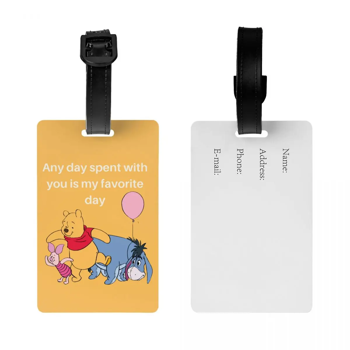 Pooh Bear Piglet Eeyore Friendship Luggage Tag With Name Card Privacy Cover ID Label for Travel Bag Suitcase