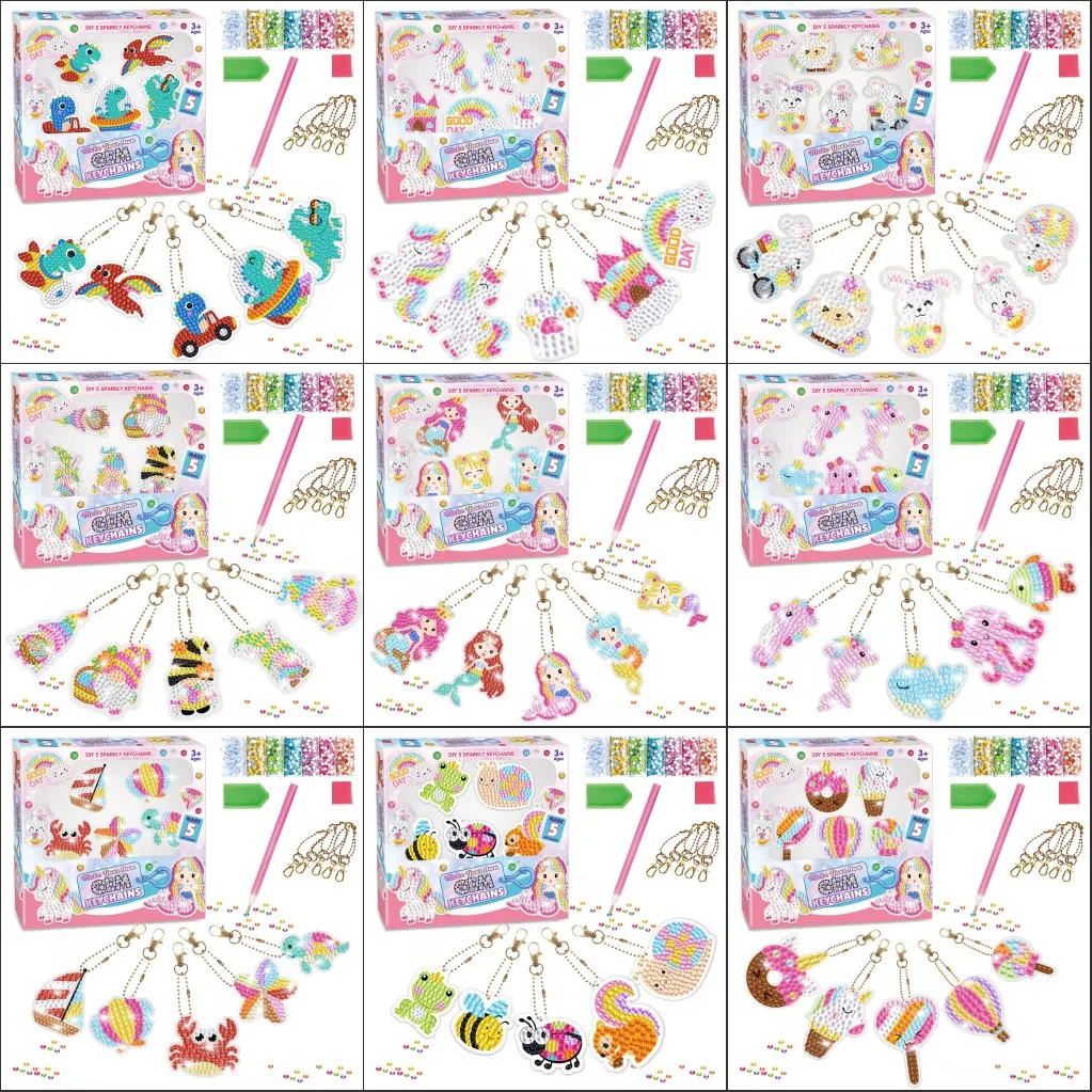 Jasny diament DIY diamentowy obraz brelok akrylowy syrenka jednoroลผec kropka dla dzieci diamentowy motyw wody prezent wisiorek diamentowy