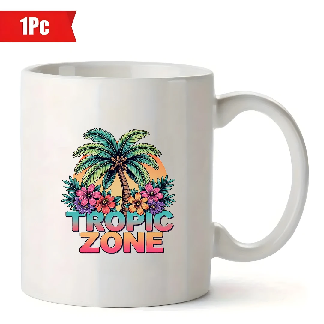 كوب كرتوني لشجرة جوز الهند سعة 11 أونصة + كوب مكتب عائلي على الطراز الاستوائي هدية عيد الميلاد كوب مشروبات للأطفال