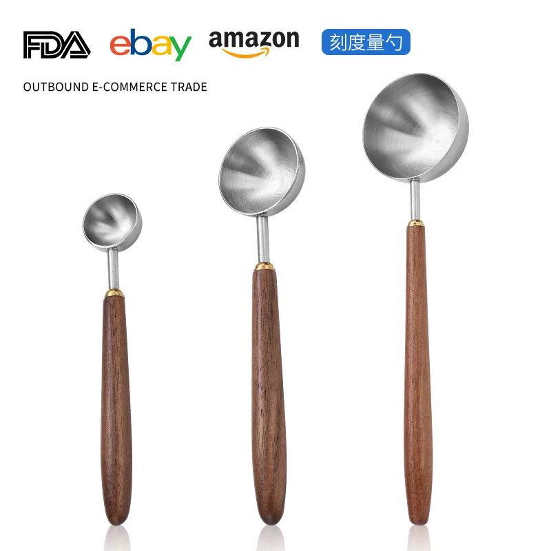 

Stainless Steel Coffee Bean Measuring Spoon, Walnut Wood Handle Food Scale Spoon, Fruit Powder, Milk Tea Powder, Seasoning Spoon