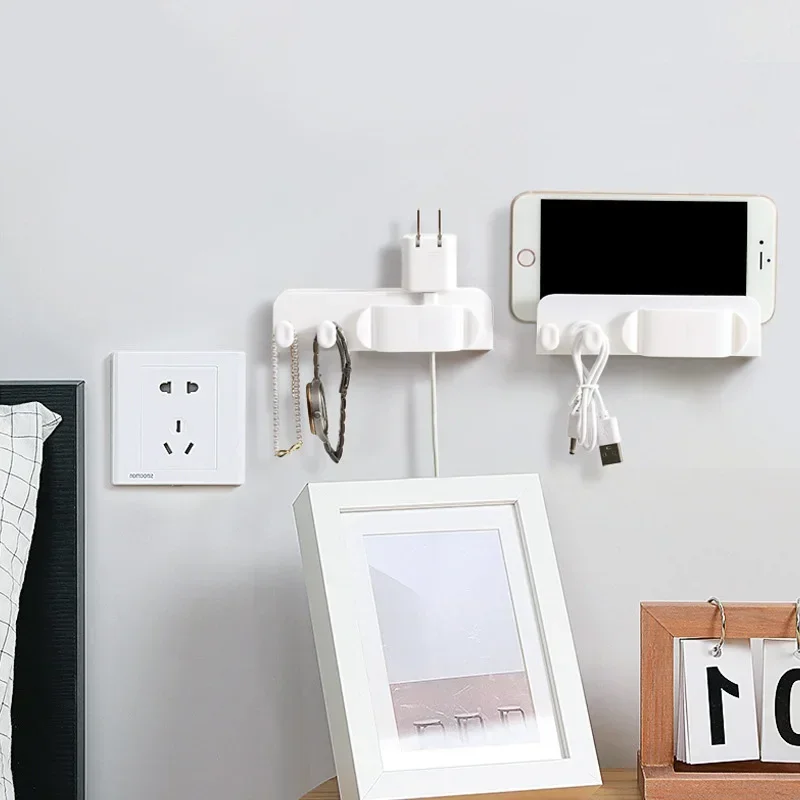 Wall Mounted Mobile Phone Holder Remote Control Storage Rack Key Plug Cable Line Storage Hook Cable Charging Dock Holder Stand