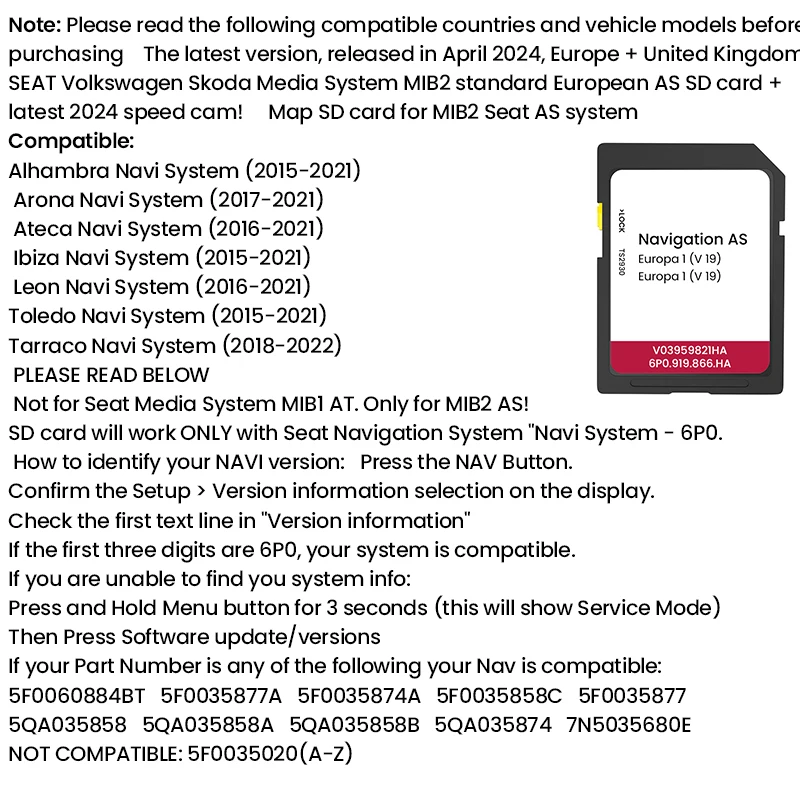 مقعد MIB2 جديد 2024 للمملكة المتحدة/أوروبا AS V19 خريطة ملاحة السيارة بطاقة SD 32 جيجابايت #2