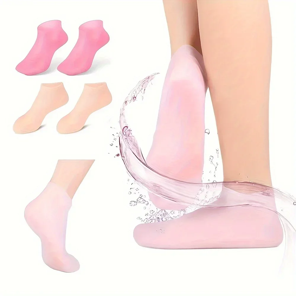 Paquete de 2 calcetines hidratantes de silicona para pies agrietados, calcetines de tratamiento de Spa para pies calcetines de Gel hidratante