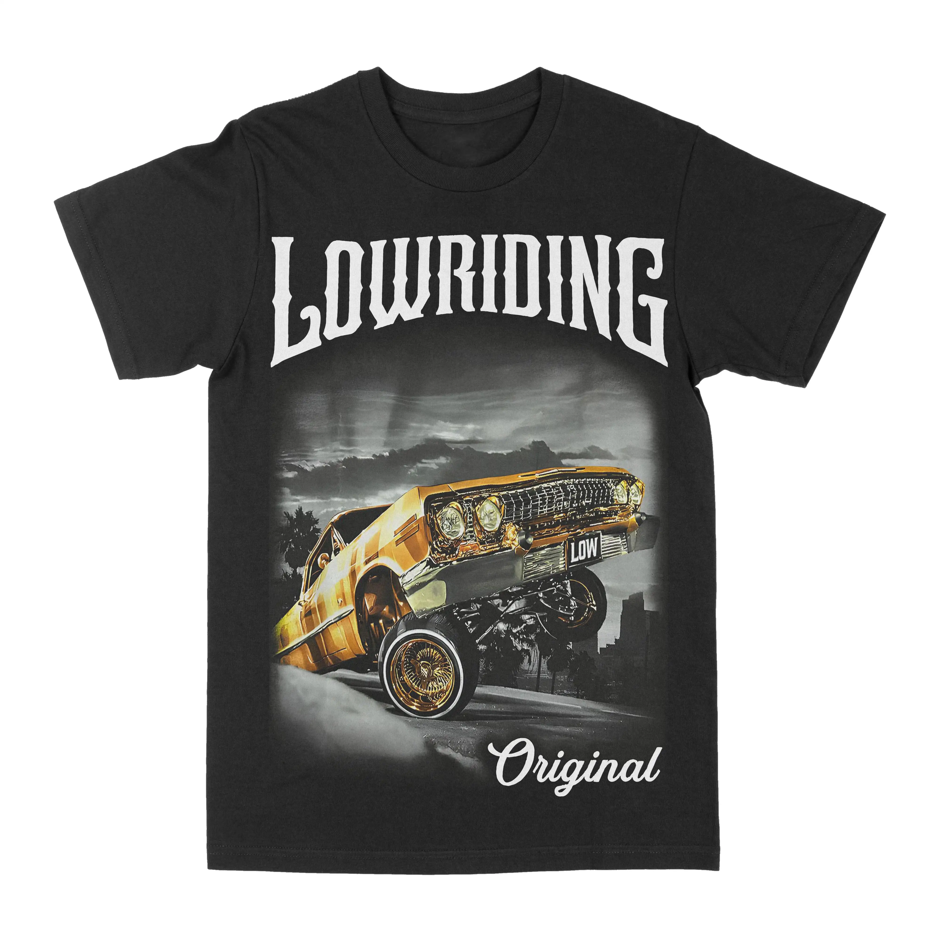 

American Retro Lowriding Short-sleeved Men's and Women's Trend American Street Locomotive Pattern Pure Cotton New Crew Neck Bf