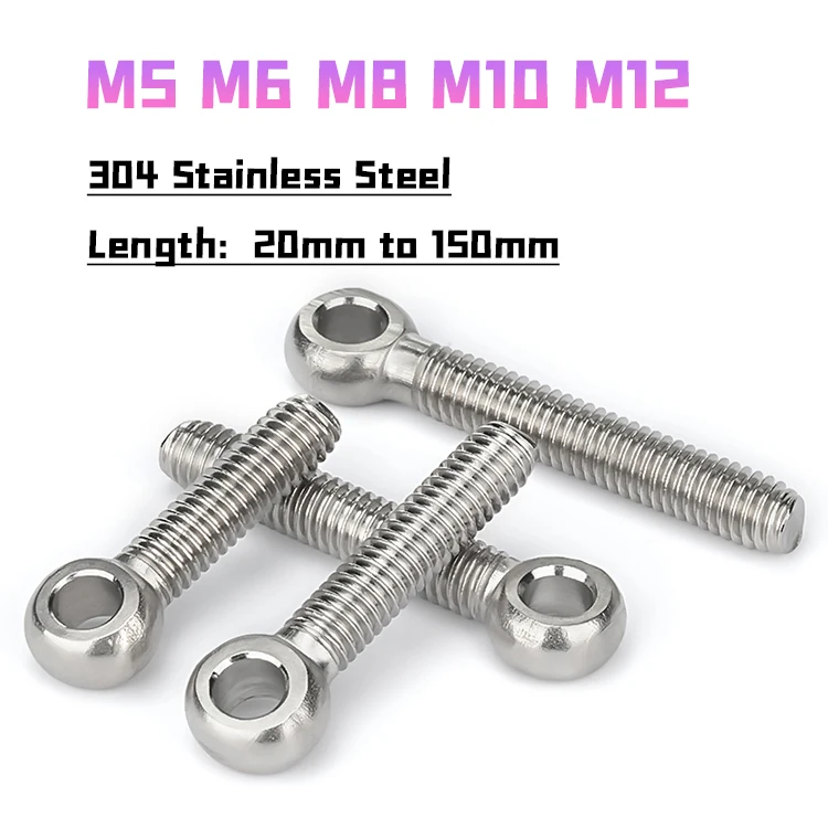 M5 M6 M8 M10 M12 GB798 304 Stainless Steel Ring Link Bolt Fisheye Eye Slip Hole Screw Stud Articulated Anchor Bolt Long 20~150mm