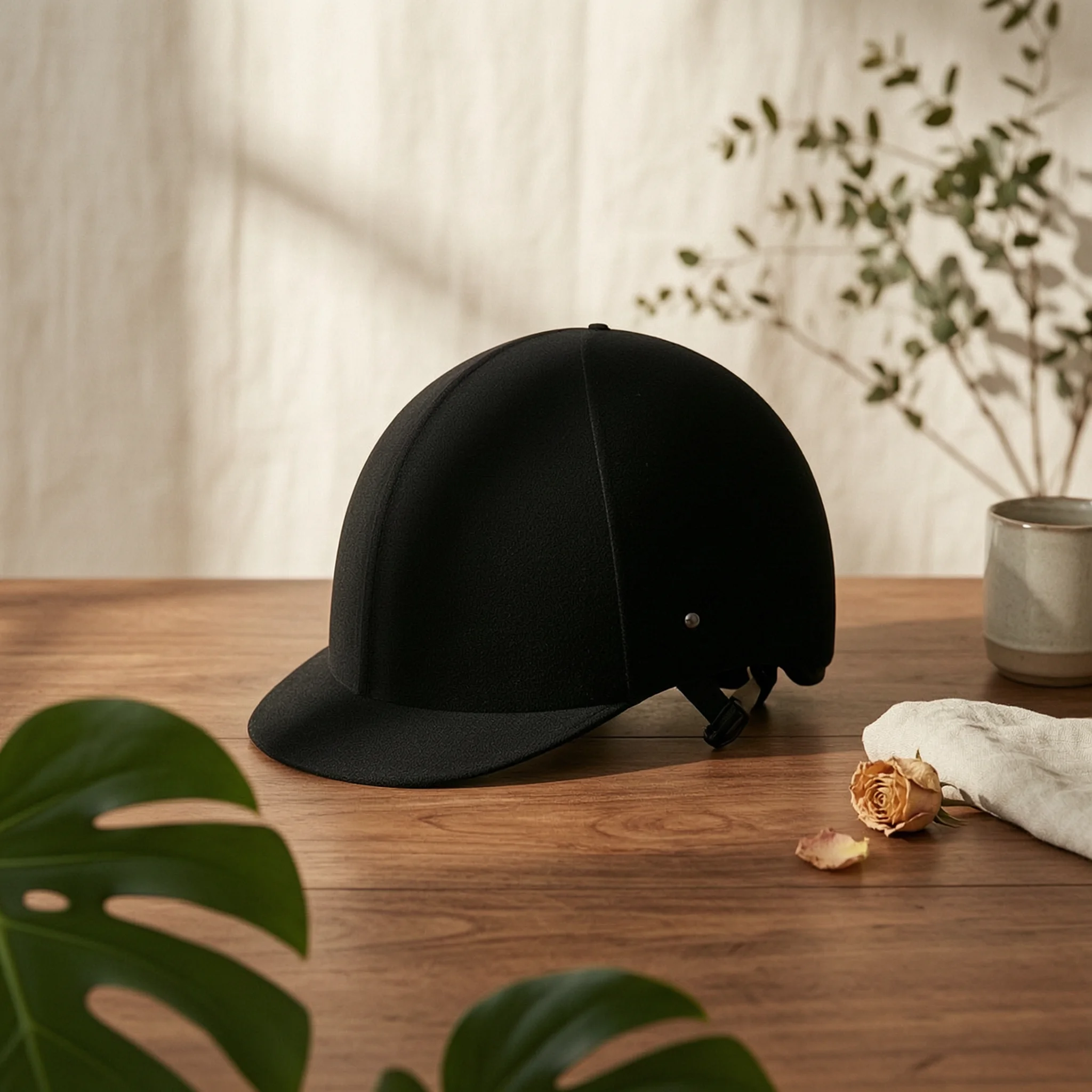 Velvet Riding Helmet Rounded Shell Black Riding Helmet Sports Gear Short Brim Shock Absorption Protection for Equestrians