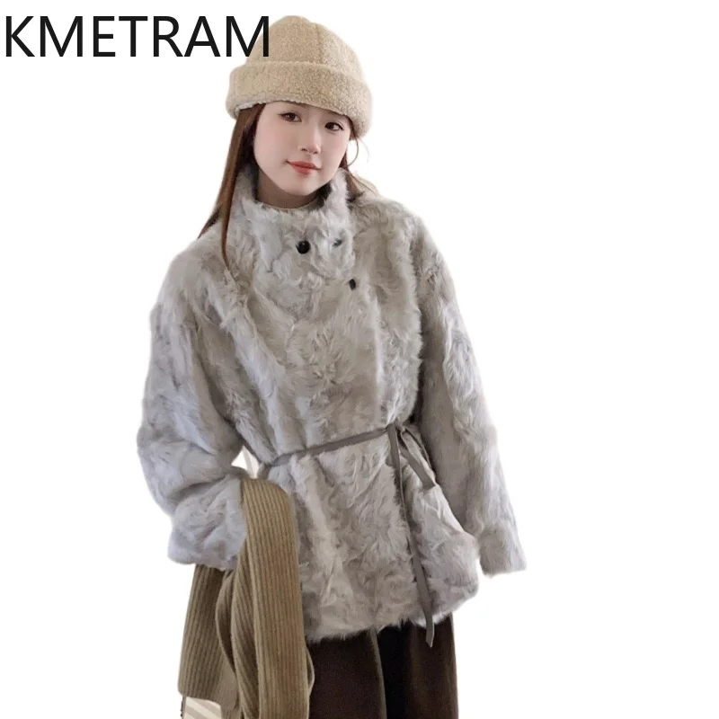 

KMETRAM 100% Xiaohu Wool Sheepskin Fur Clothes for Woman Stand Collar Short Real Fur Coat Women Winter Clothes 2025 ropa mujer