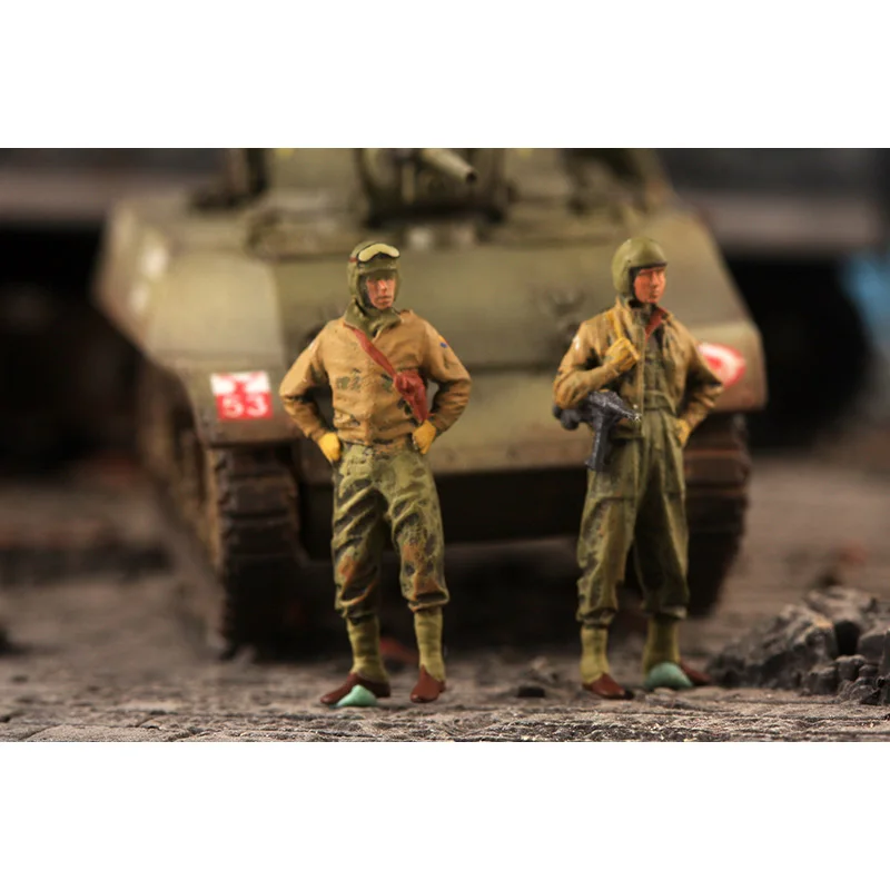 1:72 Scale Resin Captain of US Tank Troops 2-member Group Scene Accessory Model Adult Toys Classics Gifts Static Display